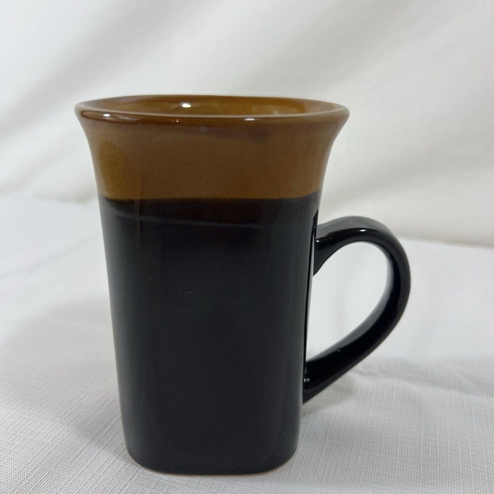 Royal Norfolk Stoneware Black Brown Two Tone Western Square 14oz Coffee Mug